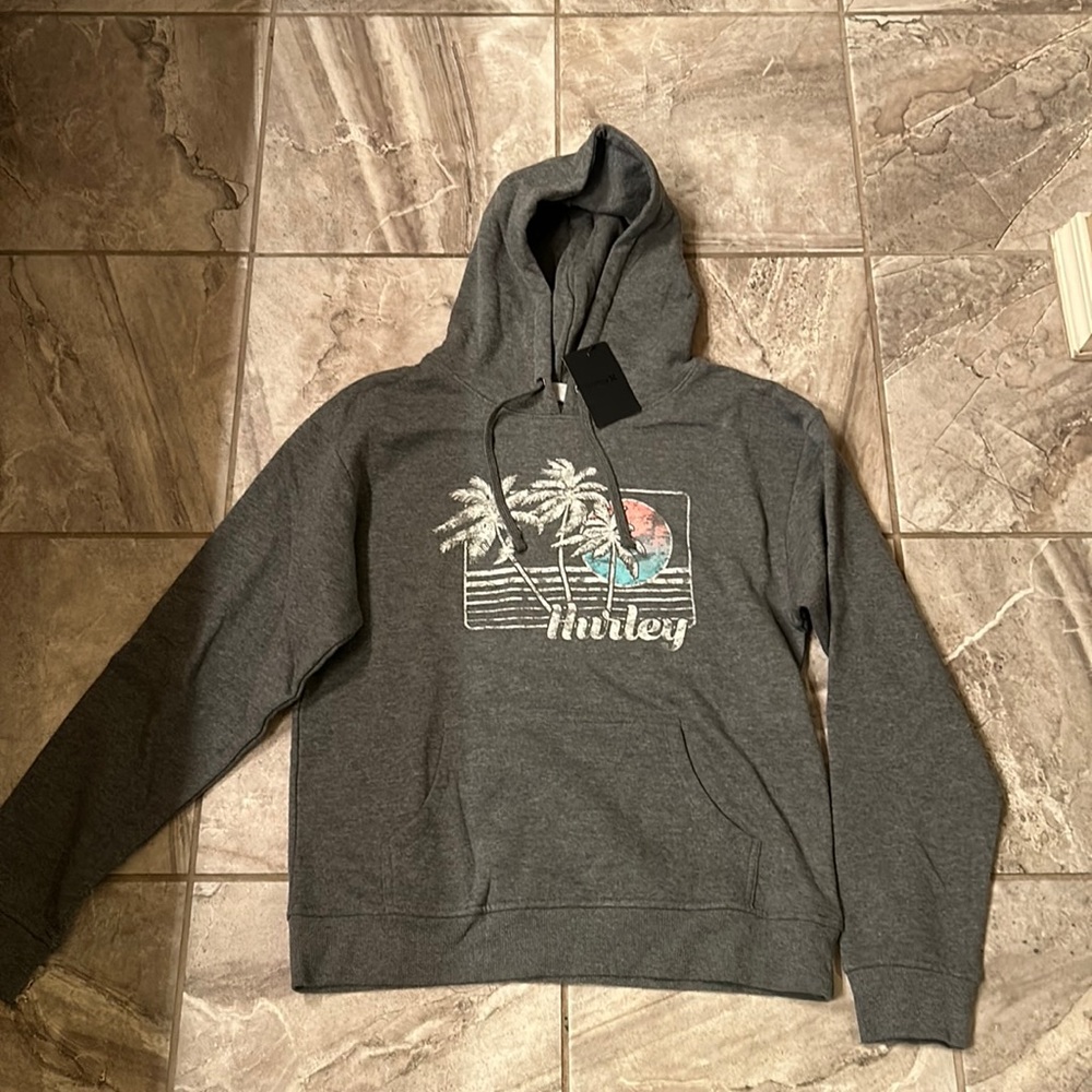 BNWT Hurley hoodie grey with palm trees on front size Medium